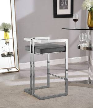 Ezra Velvet / Engineered Wood / Steel / Foam Contemporary Grey Velvet Stool - 19" W x 17.5" D x 31" H