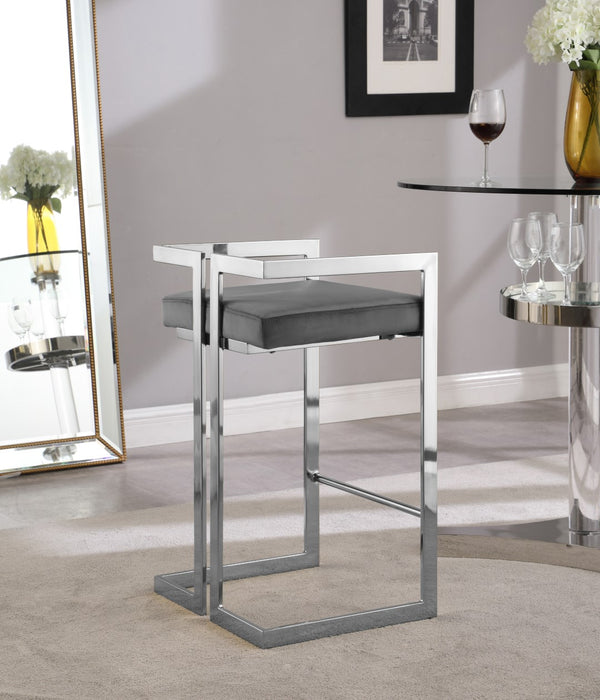 Ezra Velvet / Engineered Wood / Steel / Foam Contemporary Grey Velvet Stool - 19" W x 17.5" D x 31" H