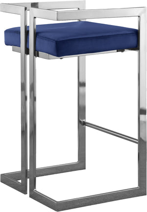 Ezra Velvet / Engineered Wood / Steel / Foam Contemporary Navy Velvet Stool - 19" W x 17.5" D x 31" H