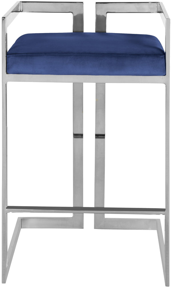 Ezra Velvet / Engineered Wood / Steel / Foam Contemporary Navy Velvet Stool - 19" W x 17.5" D x 31" H