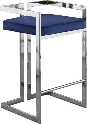 Ezra Velvet / Engineered Wood / Steel / Foam Contemporary Navy Velvet Stool - 19" W x 17.5" D x 31" H