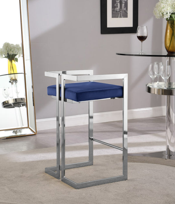 Ezra Velvet / Engineered Wood / Steel / Foam Contemporary Navy Velvet Stool - 19" W x 17.5" D x 31" H