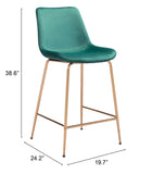 Zuo Modern Tony 100% Polyester, Plywood, Steel Modern Commercial Grade Counter Stool Green, Gold 100% Polyester, Plywood, Steel