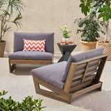 Sherwood Outdoor Acacia Wood Club Chairs with Cushions, Gray and Dark Gray Noble House