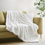 Madison Park Claire Glam/Luxury 100% Polyester Carved and Heat Blown Serengeti Fur Throw Ivory 50x60'' MP50-7692