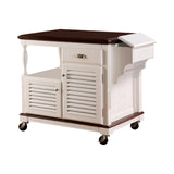 Cottage Mobile Kitchen Cart with Merlot Top, Storage Cabinets, Towel Rack & Locking Casters