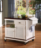 Cottage Mobile Kitchen Cart with Merlot Top, Storage Cabinets, Towel Rack & Locking Casters