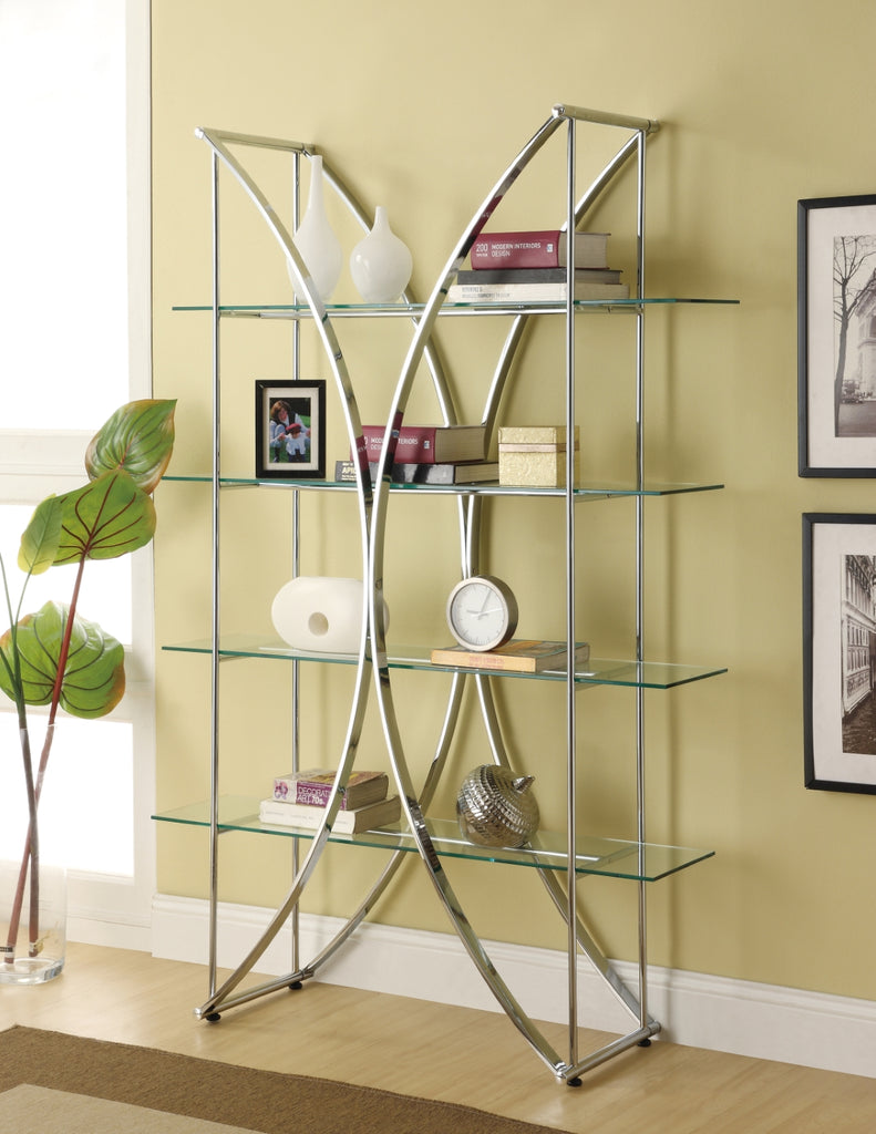 Contemporary 4-tier Bookcase Chrome and Clear