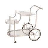 Contemporary 3-Tier Serving Cart with Chrome Finish & Clear Glass Shelves - Vintage Charm & Mobility