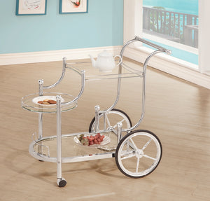 Contemporary 3-Tier Serving Cart with Chrome Finish & Clear Glass Shelves - Vintage Charm & Mobility