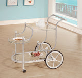 Contemporary 3-Tier Serving Cart with Chrome Finish & Clear Glass Shelves - Vintage Charm & Mobility