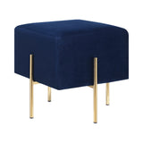 Contemporary Blue Velvet Ottoman with Stylish Brass Legs - Chic Accent for Living Room & Bedroom