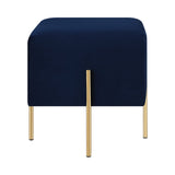 Contemporary Blue Velvet Ottoman with Stylish Brass Legs - Chic Accent for Living Room & Bedroom