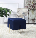 Contemporary Blue Velvet Ottoman with Stylish Brass Legs - Chic Accent for Living Room & Bedroom