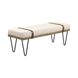 Contemporary Beige and Black Upholstered Bench with Hairpin Legs - Stylish Seating for Any Space