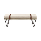 Contemporary Beige and Black Upholstered Bench with Hairpin Legs - Stylish Seating for Any Space