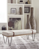 Contemporary Beige and Black Upholstered Bench with Hairpin Legs - Stylish Seating for Any Space