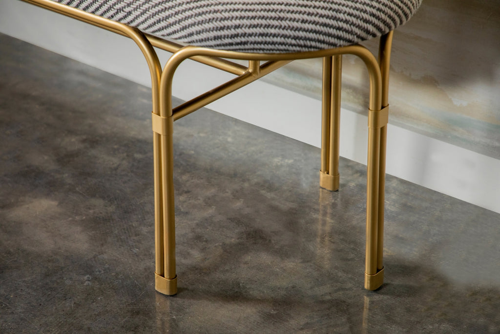 Contemporary Upholstered Accent Bench with Metal Leg Grey and Gold