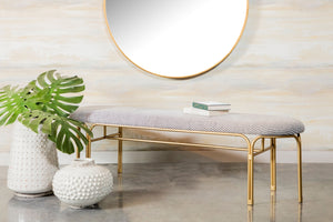 Contemporary Upholstered Accent Bench with Metal Leg Grey and Gold