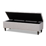 Baxton Studio Brette Mid-Century Modern Grayish Beige Fabric Upholstered Dark Brown Finished Wood Storage Bench Ottoman