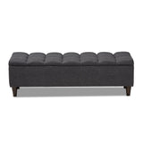 Baxton Studio Brette Mid-Century Modern Charcoal Fabric Upholstered Dark Brown Finished Wood Storage Bench Ottoman