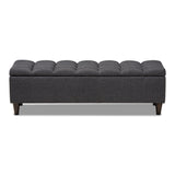 Baxton Studio Brette Mid-Century Modern Charcoal Fabric Upholstered Dark Brown Finished Wood Storage Bench Ottoman