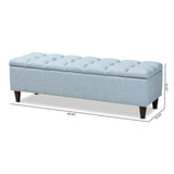 Baxton Studio Brette Mid-Century Modern Light Blue Fabric Upholstered Dark Brown Finished Wood Storage Bench Ottoman