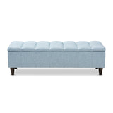 Baxton Studio Brette Mid-Century Modern Light Blue Fabric Upholstered Dark Brown Finished Wood Storage Bench Ottoman