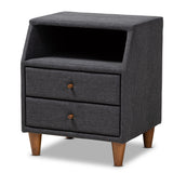 Claverie Mid-Century Modern Fabric Upholstered 2-Drawer Nightstand