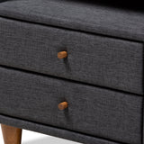 Baxton Studio Claverie Mid-Century Modern Charcoal Fabric Upholstered 2-Drawer Wood Nightstand