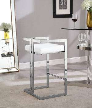 Ezra Faux Leather / Steel / Foam Contemporary White Faux Leather Stool - 19" W x 17.5" D x 31" H