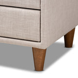 Baxton Studio Claverie Mid-Century Modern Beige Fabric Upholstered 2-Drawer Wood Nightstand