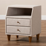 Baxton Studio Claverie Mid-Century Modern Beige Fabric Upholstered 2-Drawer Wood Nightstand