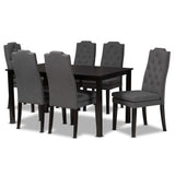 Dylin Modern and Contemporary Upholstered and Dark Brown Finished Wood 7-Piece Dining Set