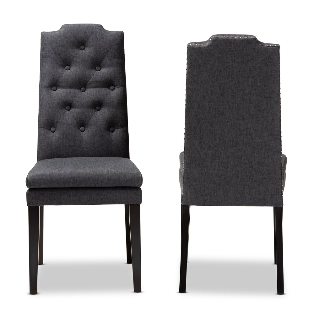 Baxton Studio Dylin Modern and Contemporary Charcoal Fabric Upholstered Button Tufted Wood Dining Chair Set of 2