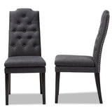 Baxton Studio Dylin Modern and Contemporary Charcoal Fabric Upholstered Button Tufted Wood Dining Chair Set of 2