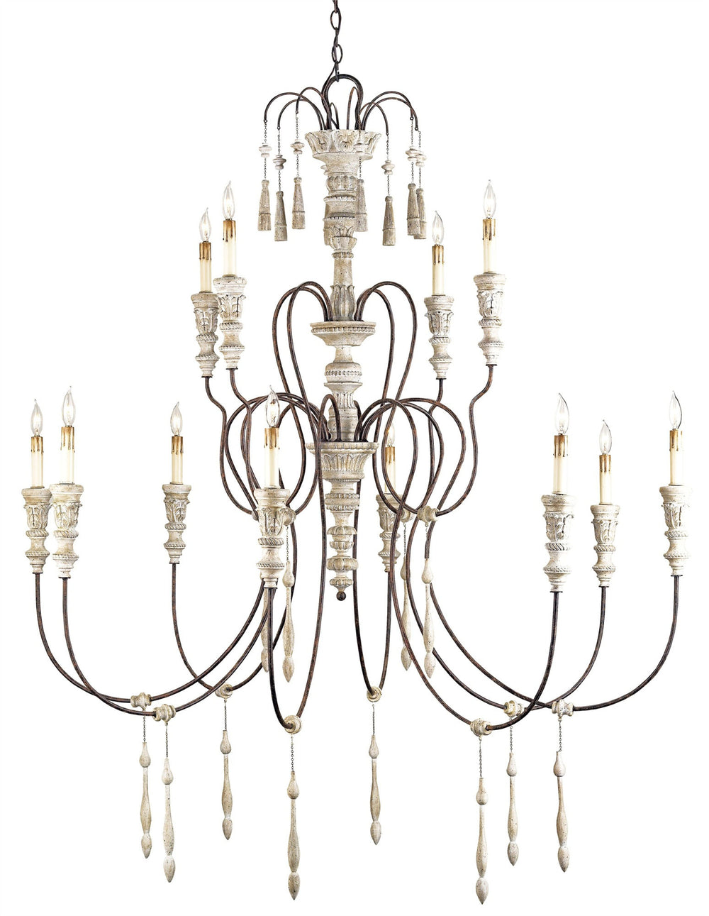 Hannah Large Chandelier - Exquisite Hand-Carved Design, Stockholm White Finish & Scalloped Frame