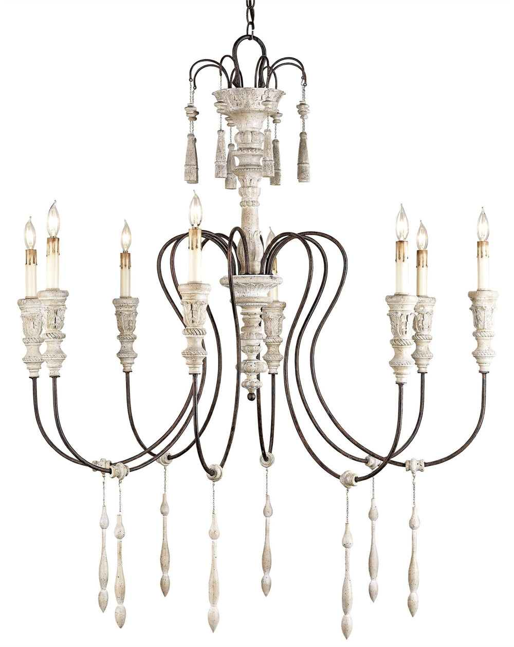 Hannah Medium Chandelier - Elegant Stockholm White Finish with Rustic Wrought Iron Accents, 43" Height