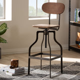 Baxton Studio Varek Vintage Rustic Industrial Style Wood and Rust-Finished Steel Adjustable Swivel Bar Stool