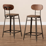 Baxton Studio Varek Vintage Rustic Industrial Style Bamboo and Rust-Finished Steel Stackable Bar Stool Set