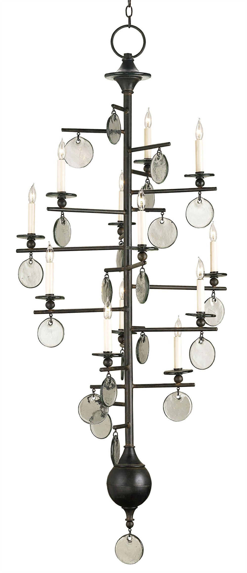 Sethos Large Chandelier - Vintage Wrought Iron with Recycled Glass for Timeless Elegance & Charm