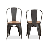Baxton Studio Henri Vintage Rustic Industrial Style Tolix-Inspired Bamboo and Gun Metal-Finished Steel Stackable Dining Chair Set of 2