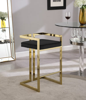 Ezra Velvet / Engineered Wood / Steel Contemporary Black Velvet Stool - 19" W x 17.5" D x 31" H