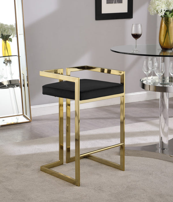 Ezra Velvet / Engineered Wood / Steel Contemporary Black Velvet Stool - 19" W x 17.5" D x 31" H