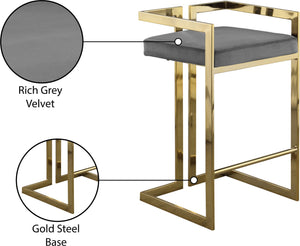 Ezra Velvet / Engineered Wood / Steel Contemporary Grey Velvet Stool - 19" W x 17.5" D x 31" H