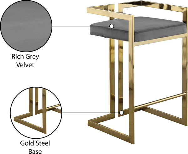 Ezra Velvet / Engineered Wood / Steel Contemporary Grey Velvet Stool - 19" W x 17.5" D x 31" H