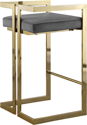 Ezra Velvet / Engineered Wood / Steel Contemporary Grey Velvet Stool - 19" W x 17.5" D x 31" H