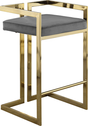 Ezra Velvet / Engineered Wood / Steel Contemporary Grey Velvet Stool - 19" W x 17.5" D x 31" H