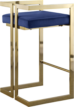 Ezra Velvet / Engineered Wood / Steel Contemporary Navy Velvet Stool - 19" W x 17.5" D x 31" H