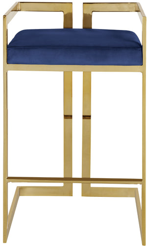 Ezra Velvet / Engineered Wood / Steel Contemporary Navy Velvet Stool - 19" W x 17.5" D x 31" H